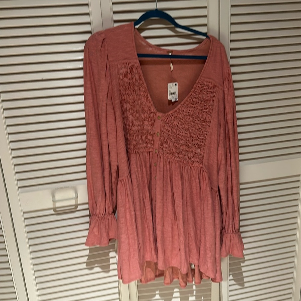 Free People Dusty Rose Smocked Mini Dress